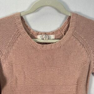 Pink Rose Womens Textured Knit Sweater Dusty Rose Crew Neck High Low Hem Small